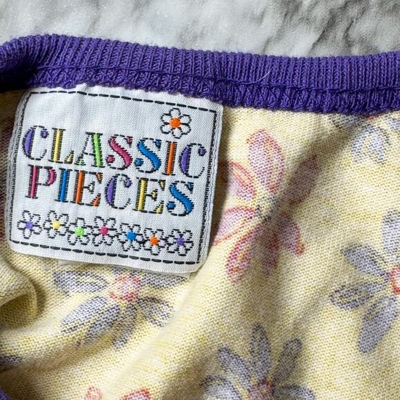 VTG 1990s Girls Striped Floral Swing Tank Top Size 6 6X Made in USA Yellow - Picture 4 of 5